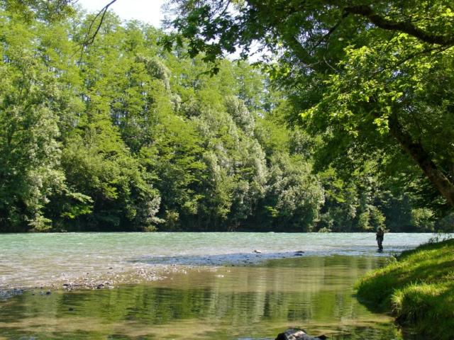 Pescador en un rio de Oloron